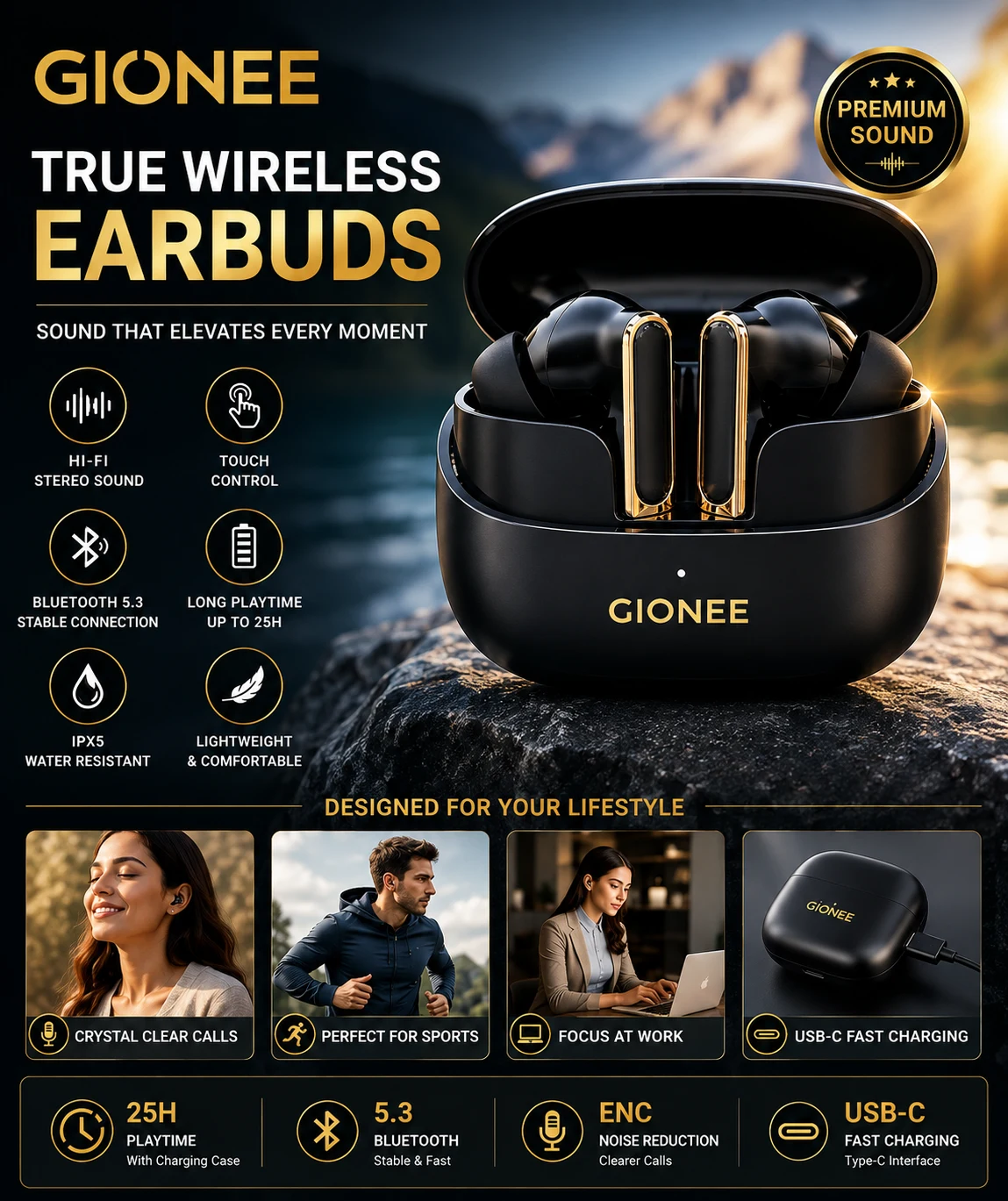 GIONEE True Wireless Earbuds – Bluetooth 5.3, ENC & Hi-Fi Stereo thumbnail