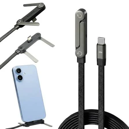 VELTRUNE 240W 2-in-1 Data Cable With Stand | 1.5 Meter C to C USB Data Cable | Fast Charging Nylon Braided Mobile Cable thumbnail