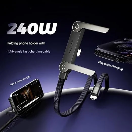 VELTRUNE 240W 2-in-1 Data Cable With Stand | 1.5 Meter C to C USB Data Cable | Fast Charging Nylon Braided Mobile Cable thumbnail