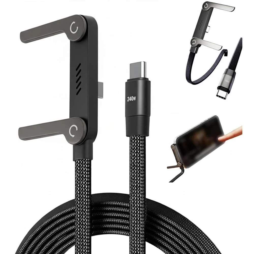 VELTRUNE 240W 2-in-1 Data Cable With Stand | 1.5 Meter C to C USB Data Cable | Fast Charging Nylon Braided Mobile Cable