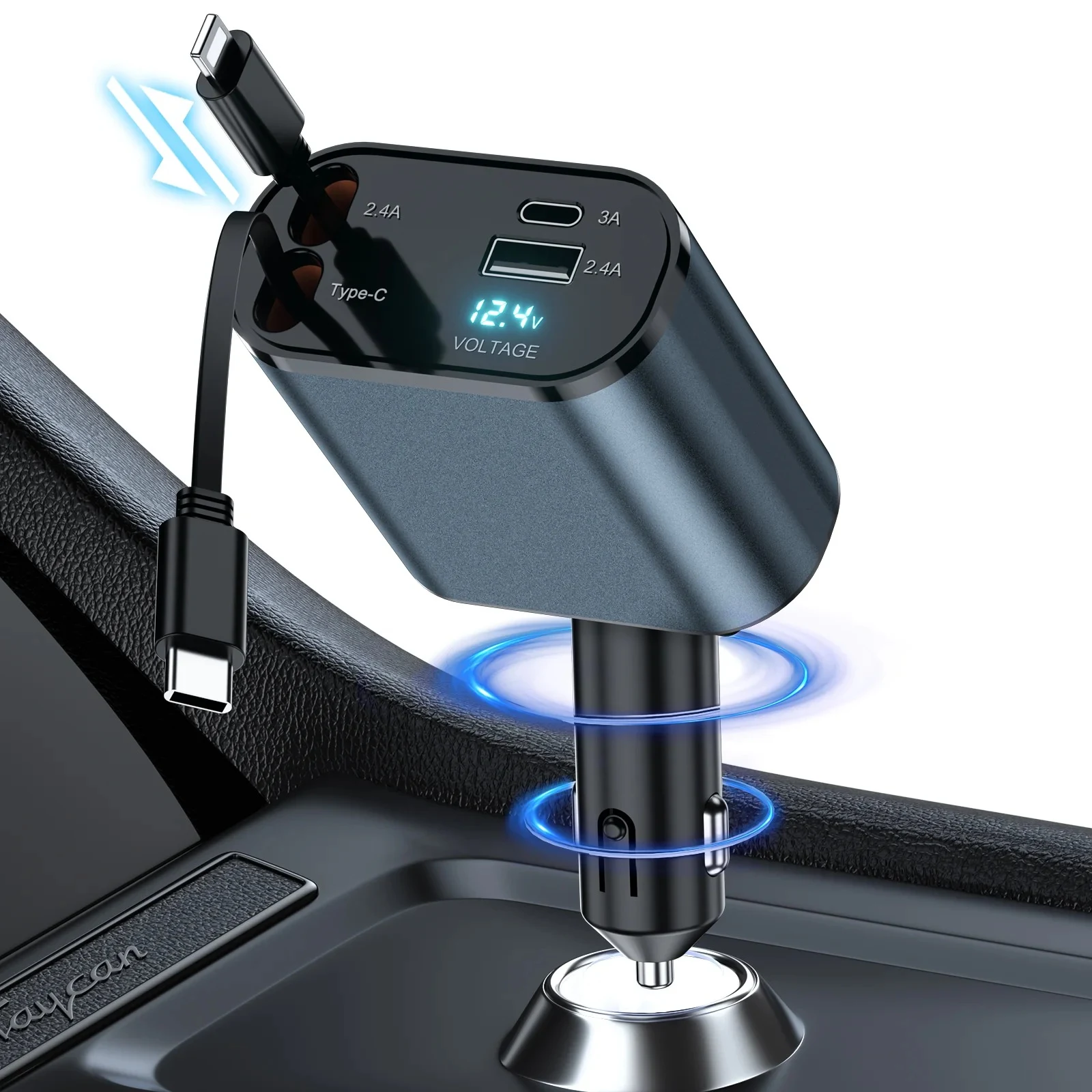 VELTRUNE 4 In 1 Car Charger 120W Retractable Design Without Light Durable Reliable Fast Charging Compact Practical Choic