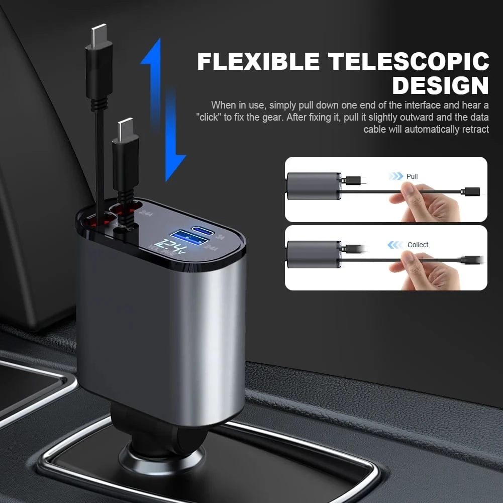VELTRUNE 4 In 1 Car Charger 120W Retractable Design Without Light Durable Reliable Fast Charging Compact Practical Choic thumbnail