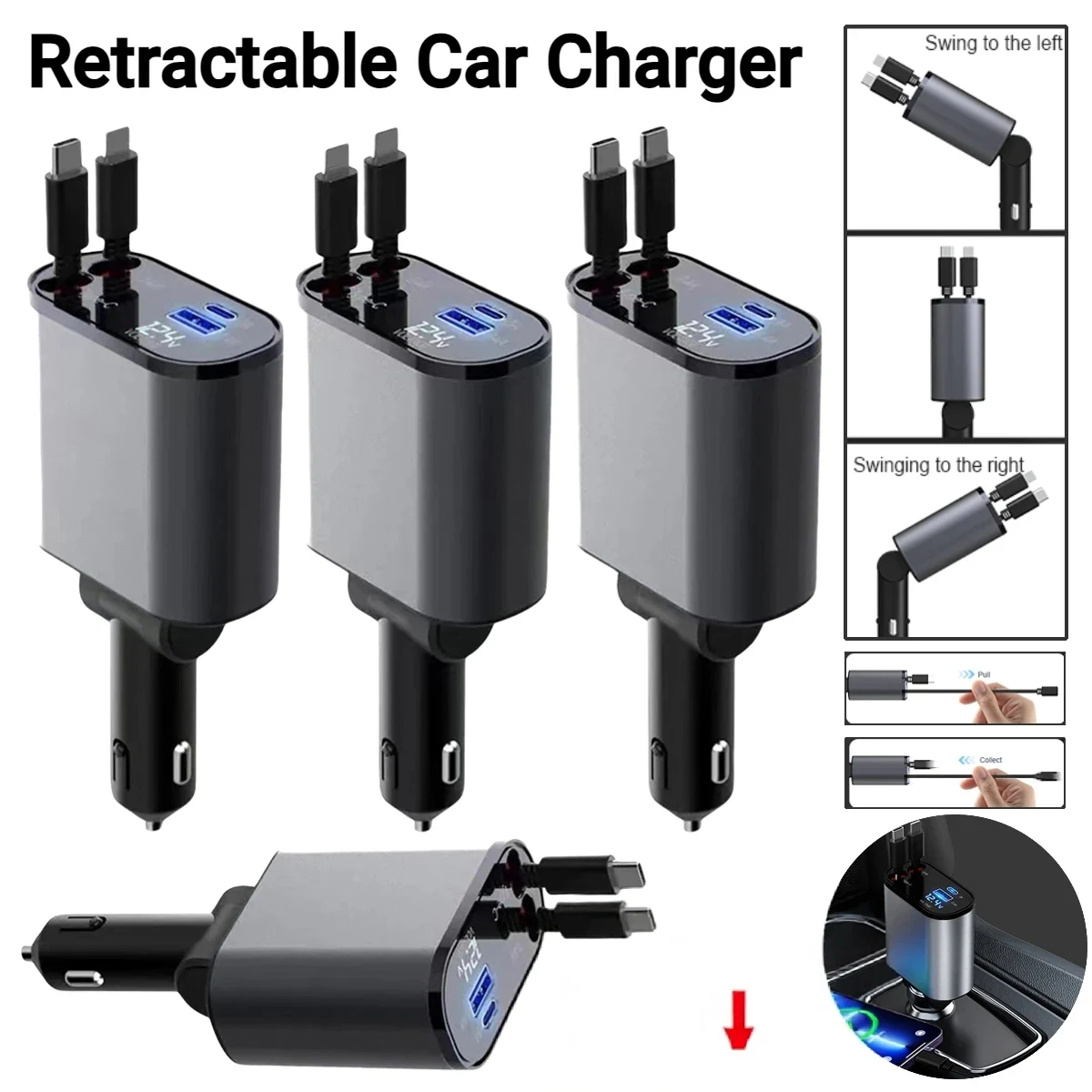 VELTRUNE 4 In 1 Car Charger 120W Retractable Design Without Light Durable Reliable Fast Charging Compact Practical Choic thumbnail