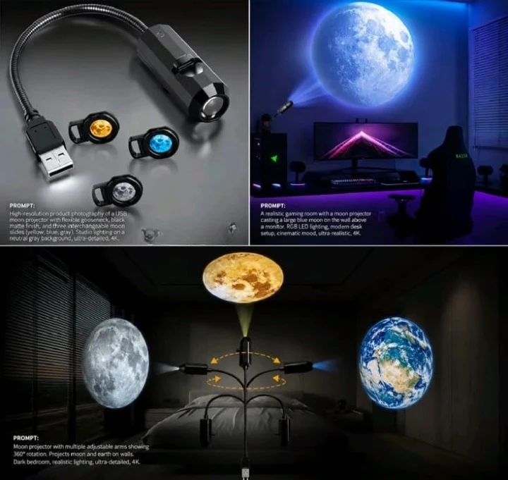 VELTRUNE USB Moon & Earth Projector Light with Flexible Gooseneck & Interchangeable Film Slides product image thumbnail
